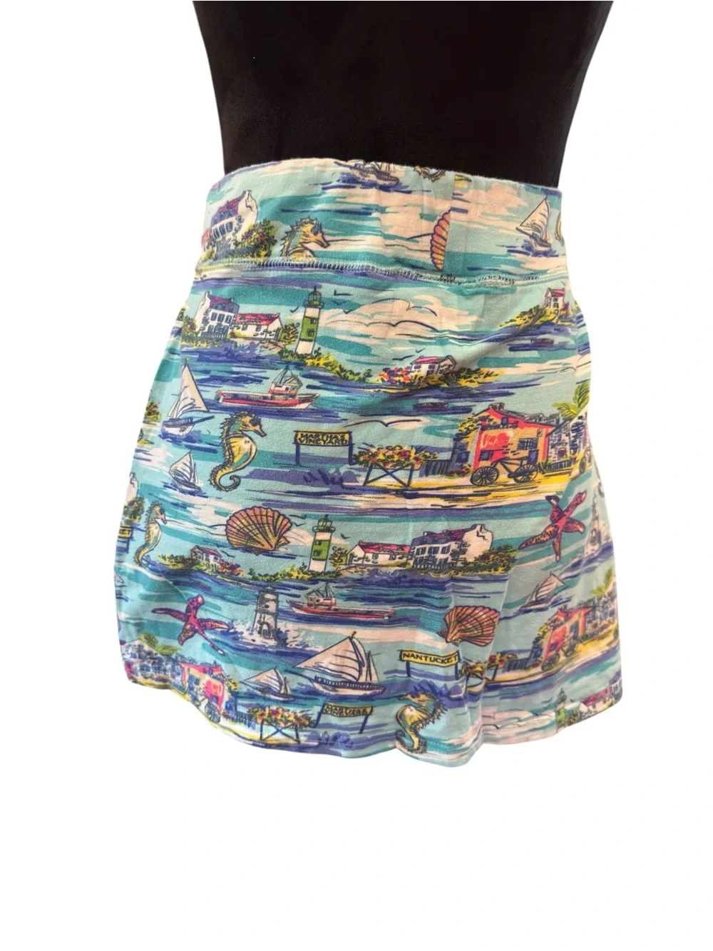 Onque Casual Nautical Print Skort Coastal Grandmother Style Cotton Stretch M